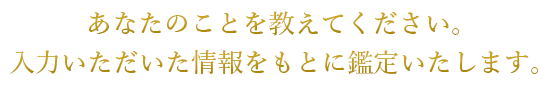 あなたのことを教えてください。入力いただいた情報を元に鑑定いたします。